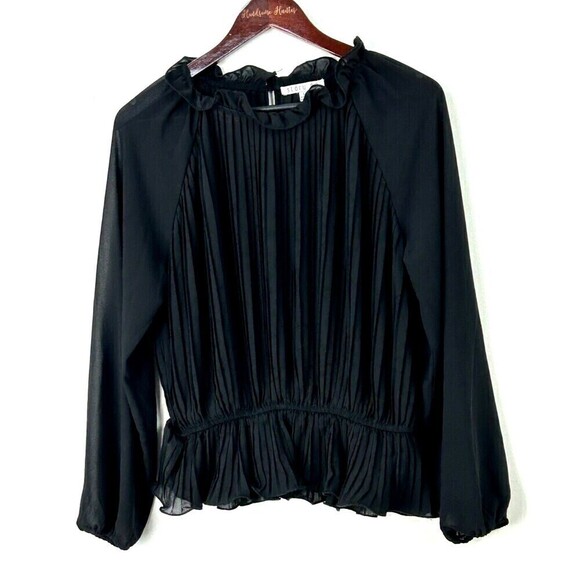 Story On Womens Size L Black Blouse Flouncy Sheer Ruffled Bohemian Flowy Top R3 - Picture 2 of 8
